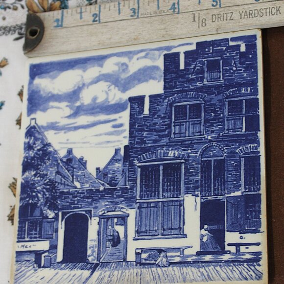 Vintage Delft Blue Wall Tiles – Dutch Scene & Musical Boys – Pair of 2 – 6"x6" - Picture 2 of 7